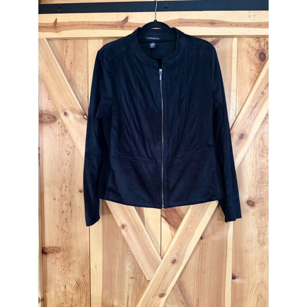 Lane Bryant Black Career Full Zip Stretch Jacket Cuffs Womens Sz 16 Suede Blazer